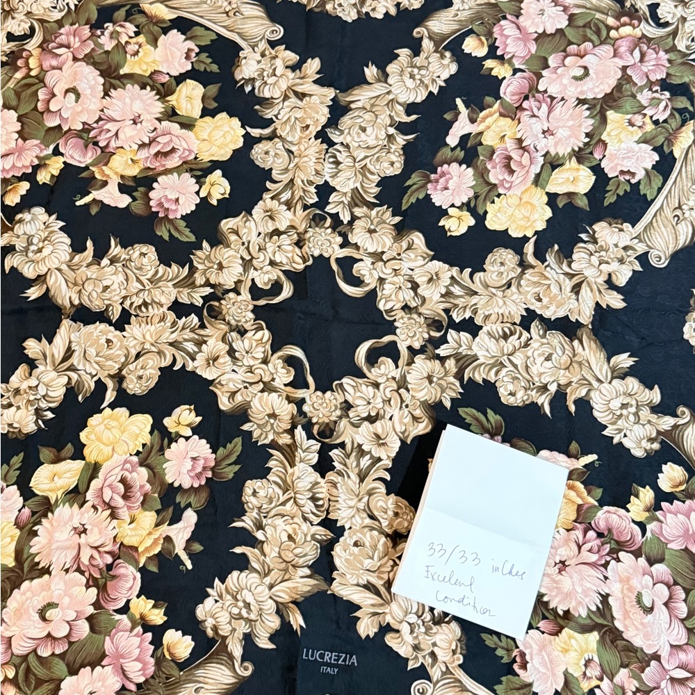 Lucrezia Italy #6 Silk Black and Gold Floral Scarf